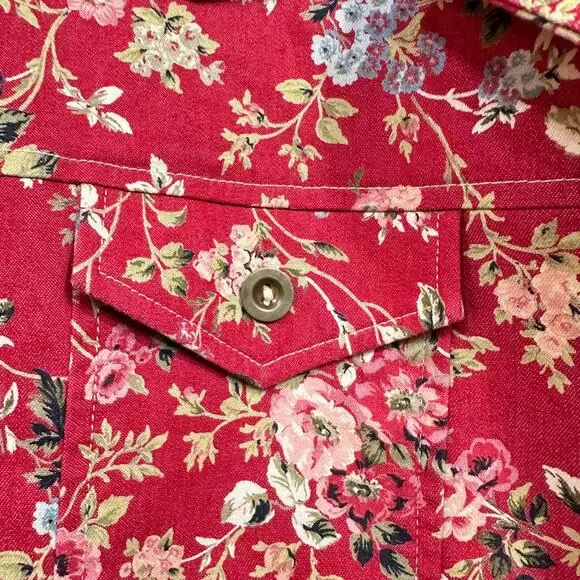 Retro Buttoned Red Floral Long Sleeve Jacket Blazer‎ Medium Printed Boho Cottage - Picture 9 of 12